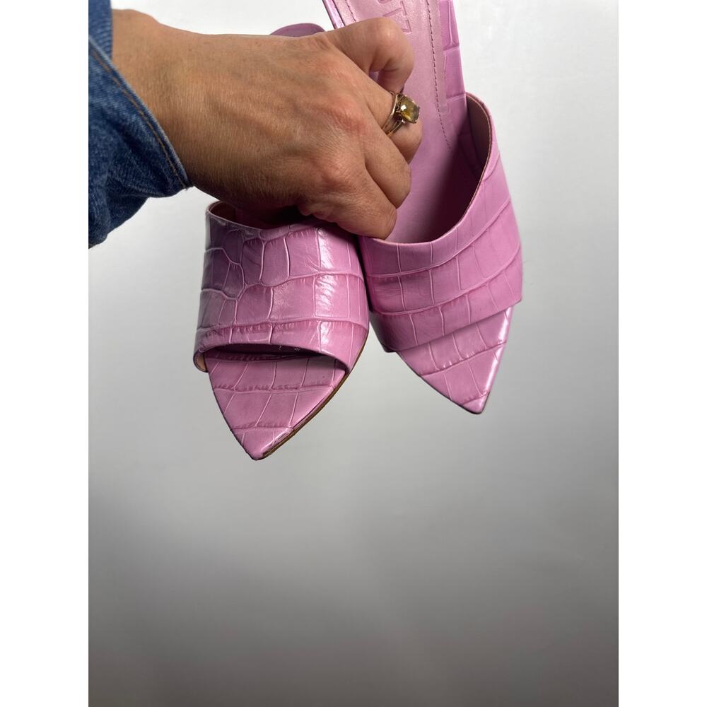 SCHUTZ Lucimara Croc Embossed Wedge Slide Sandals in Barbie Pink, 8.5 - Picture 7 of 7